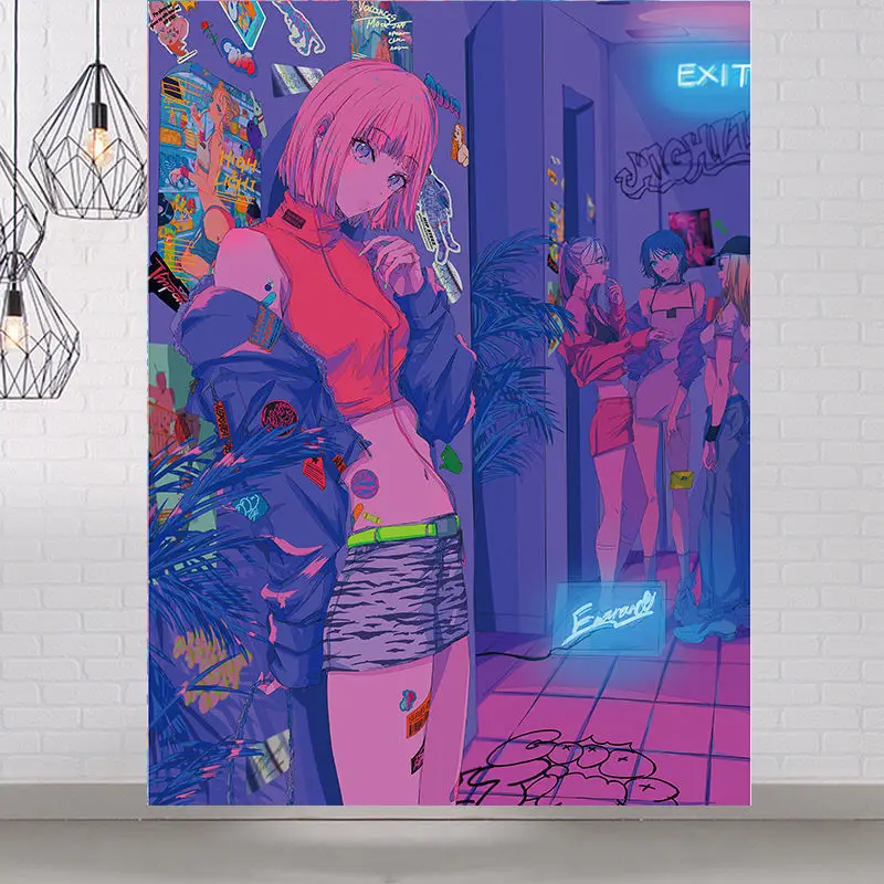 Гобелен настенный в стиле аниме модный милый Декор для девушек спальни пляжный