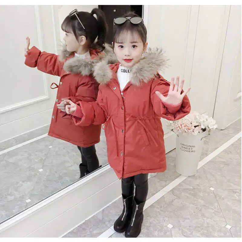 

2021 Fashion Fur Hood Jackets for Girls Kids Wear Parka Thick Cotton-Padded Winter Jacket for Children Christma Winter Coat