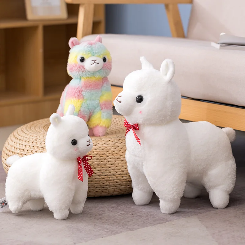 

NEW 18/28/40cm Stuffed Saddle Alpaca Rainbow Pink White Sheep Toy Fuzzy Long Plush Grassland Animal Standing Lying Alpacas Gift