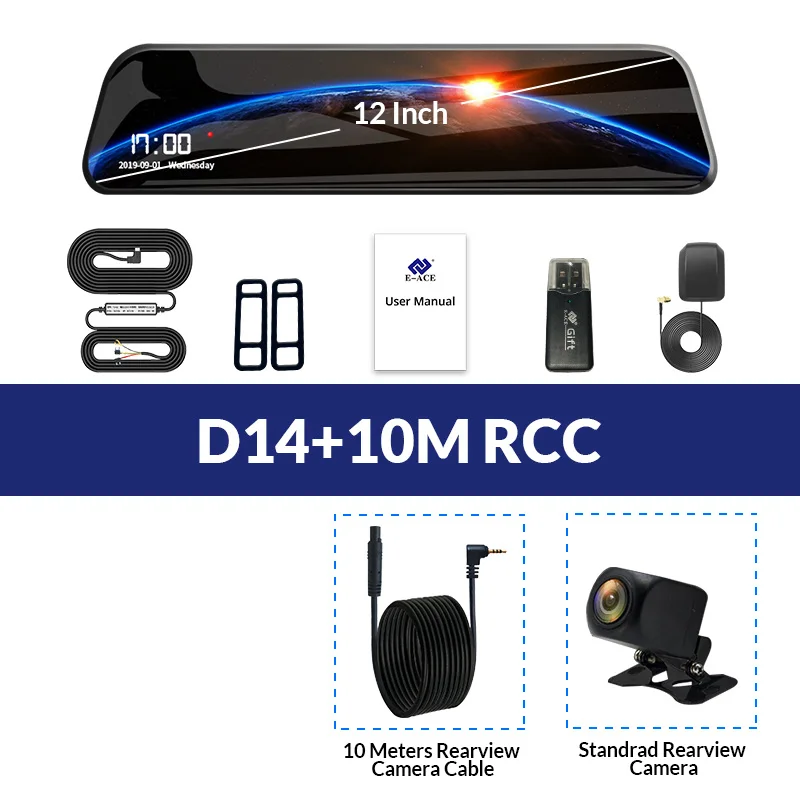 E-ACE 12 дюймов Android 4G DVR Автомобильная камера Android gps навигация автомобильный видеорегистратор с Bluetooth WiFi ADAS Автомобильный регистратор