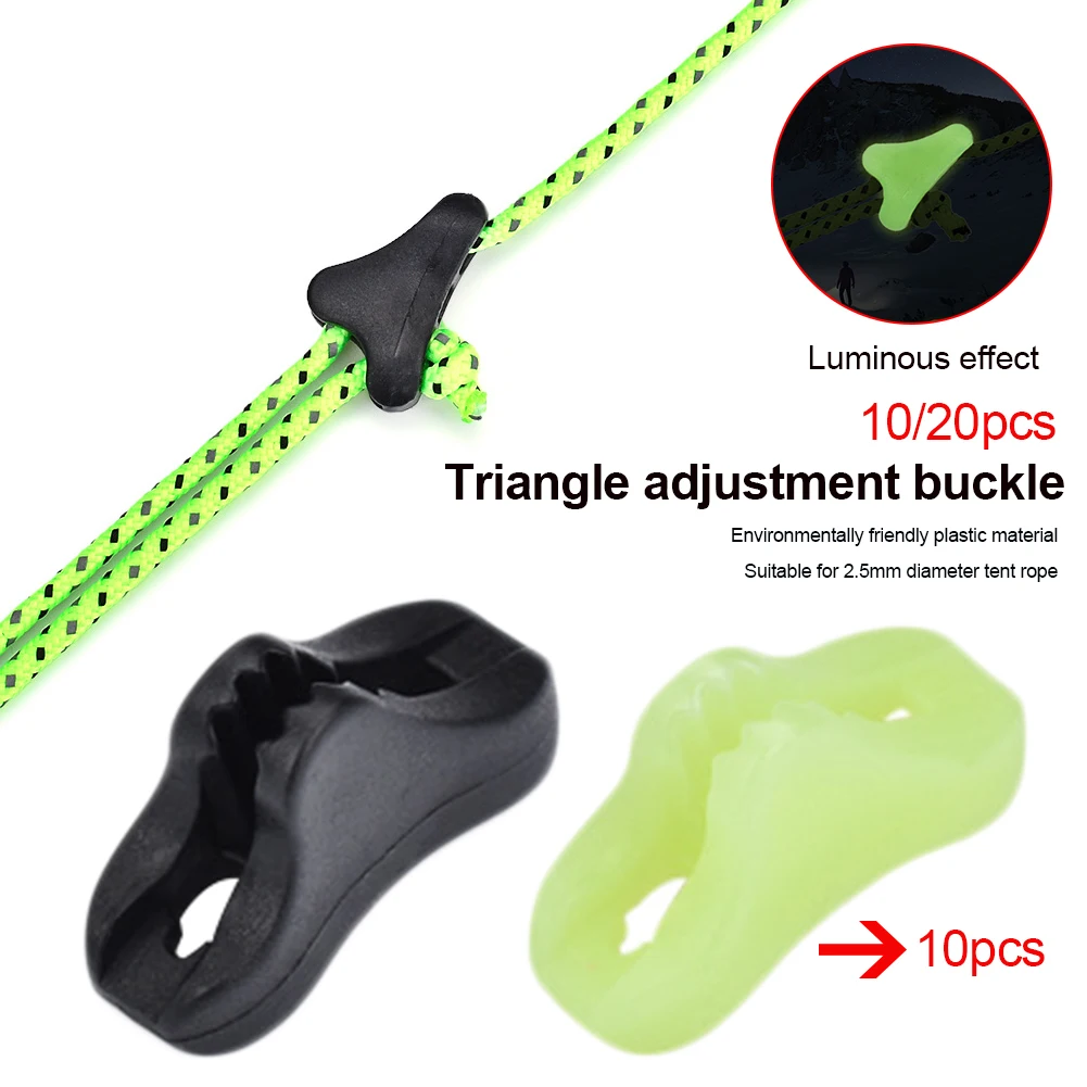 

10/20Pcs Tent Awning Rope Fastener Adjuster Non-Slip Wind Rope Buckles Triple-Cornered Cord Tightener Camping Tent Stopper