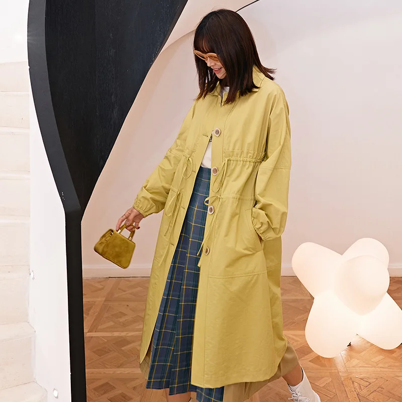 LANMREM может отправить темперамент свободный желтый лацкане длинный ветровка для