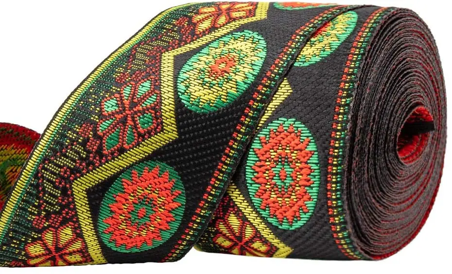 

7 ярдов, 1,8 дюйма, Цветочная жаккардовая лента с винтажной вышивкой, тканая отделка для украшений, крафтовые принадлежности, красная, ширина ...