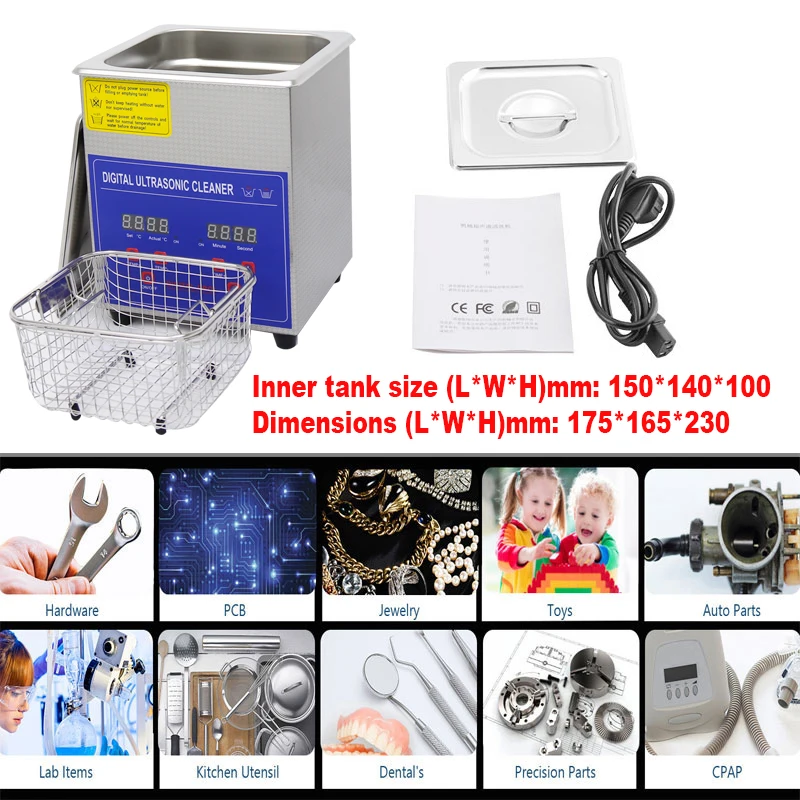Ультразвуковой очиститель из нержавеющей стали 2 л 100 Вт 40 кГц|Ультразвуковые