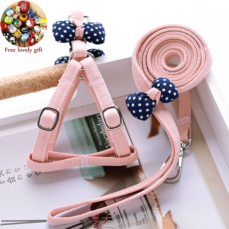 

Cute Cat Dog Collar Harnesses and Walking Leash for Small Medium Dogs Cats Accessories Pet Cotton Chest Strap with Bowknot Gatos