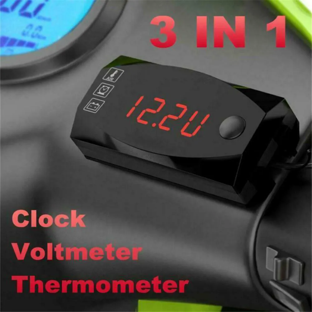 

3-In-1 Motorcycle Voltmeter Accessory DC 12V Display Replacement Time Clock