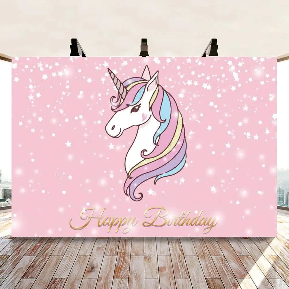 

Pink Girl Princess Unicorn Photography Backdrops Newborn Baby Kids Birthday Stary Cake Table Decor Background Family Party Photo