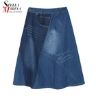 Женская джинсовая юбка составного кроя, Повседневная синяя трапециевидная юбка средней длины с поясом на резинке, модель 2020 в Корейском стиле на осень, 6577