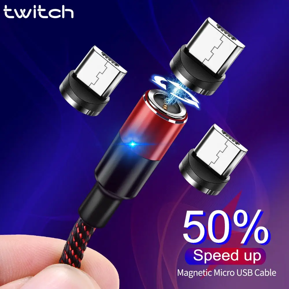 Магнитный кабель Micro USB Twitch 3A магнитное зарядное устройство для Samsung Xiaomi Huawei LG 1 м 2