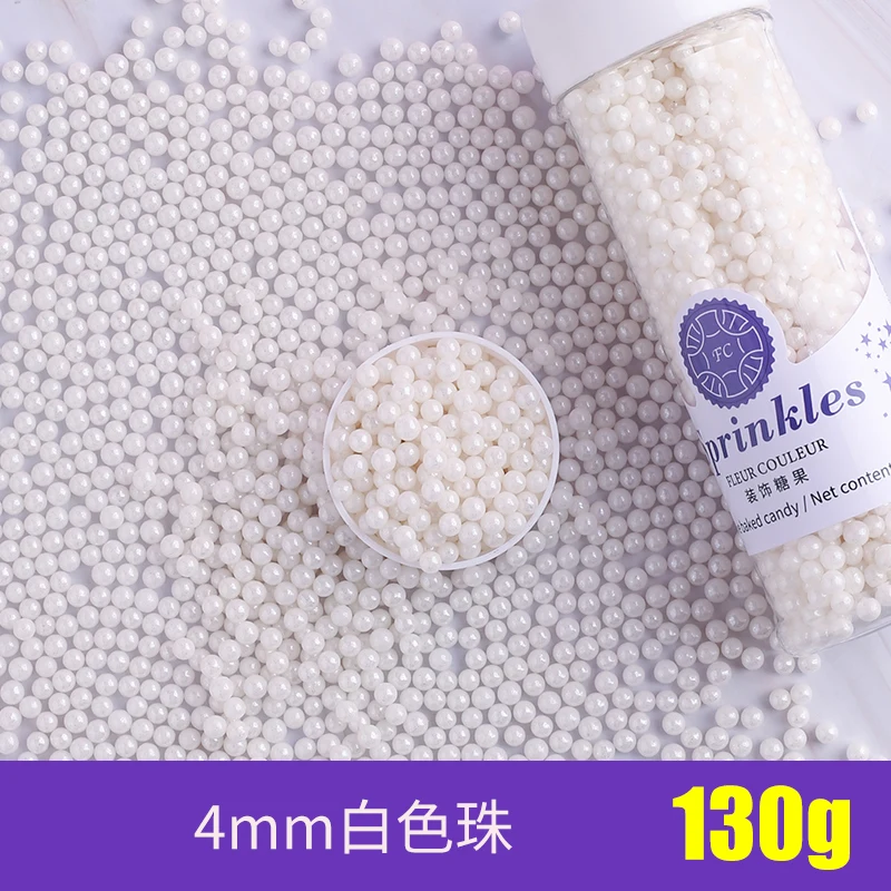4mm white 130g Съедобные жемчуг Цветной Сахар Бусины помадный кекс своими руками выпечки льда крем-Шоколад для декорирования вестибюлей конфеты Мармеладные декорирование выпечки - Цвет: 4mm white 130g