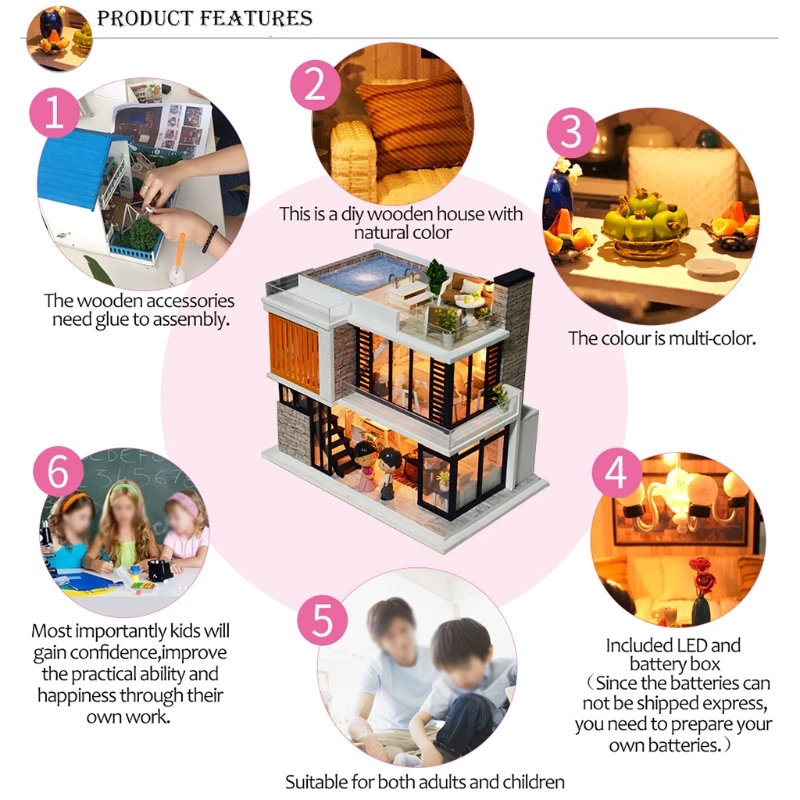 

Miniature Luminous Handicraft Kit With Music Mini Room, DIY Mini House With Furniture And Accessories, Children's Educational To