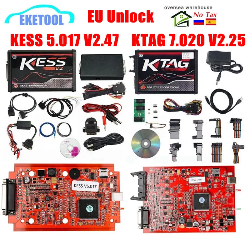 Европейская версия красная печатная плата KESS V2.47 V5.017 KESS 2,47 самый KTAG V7.020 4LED SW V2.25 онлайн версия без жетонов KESS 5,017 V2