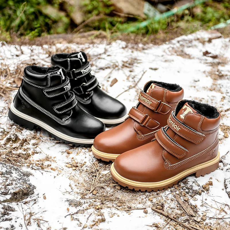 2019 г. Зимние ботильоны из натуральной кожи на меху для мальчиков модные детские