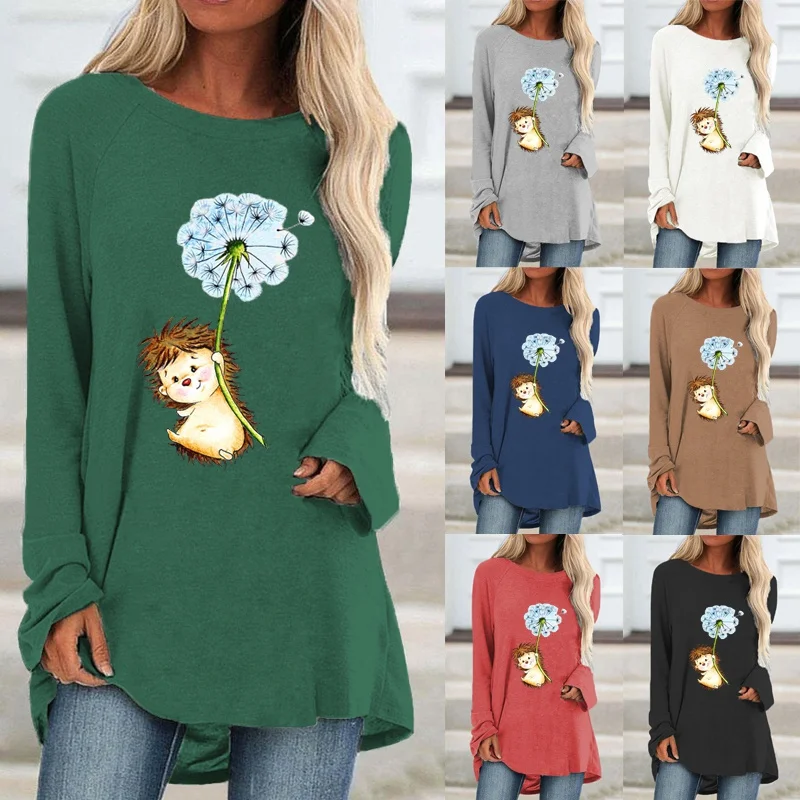 

Женская футболка с длинным рукавом, круглым вырезом и принтом