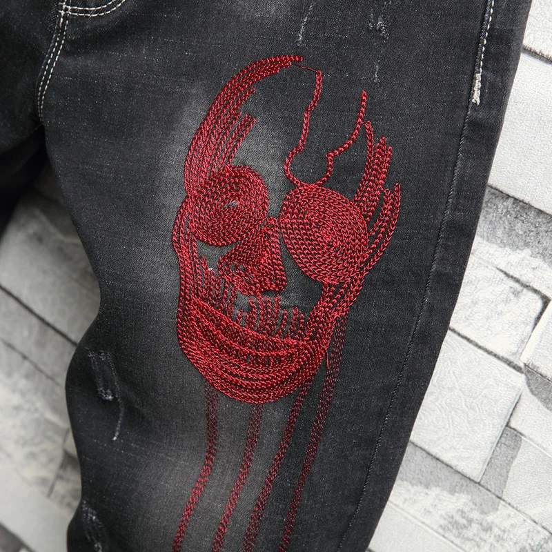 Новая летняя коллекция Для Мужчин's Джинсовая шорты с вышивкой отверстие череп