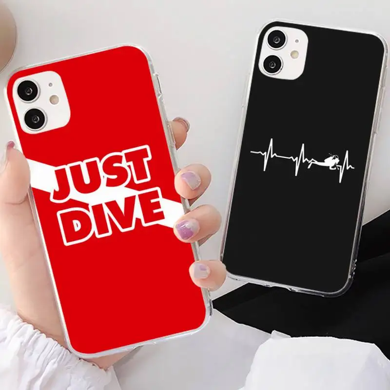 

RuiCaiCa Diver Down Scuba Phone Case for iphone 13 8 7 6 6S Plus X 5S SE 2020 XR 11 12 mini pro XS MAX