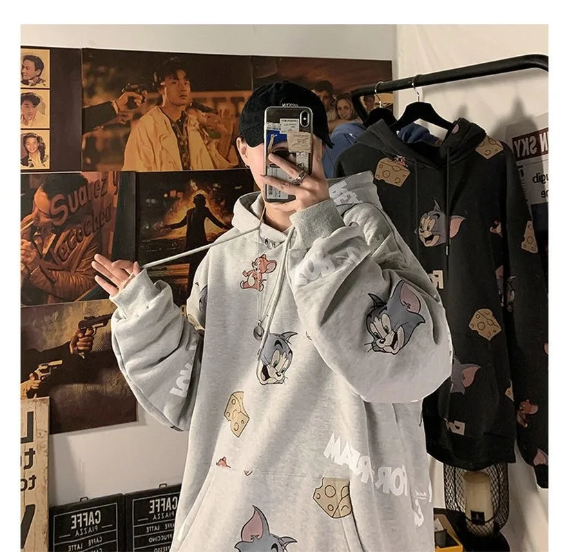 

Loose trend cartoon print jacket oversize Harajuku sweater men 2021 new casual street kawaii unisex hooded pullover women