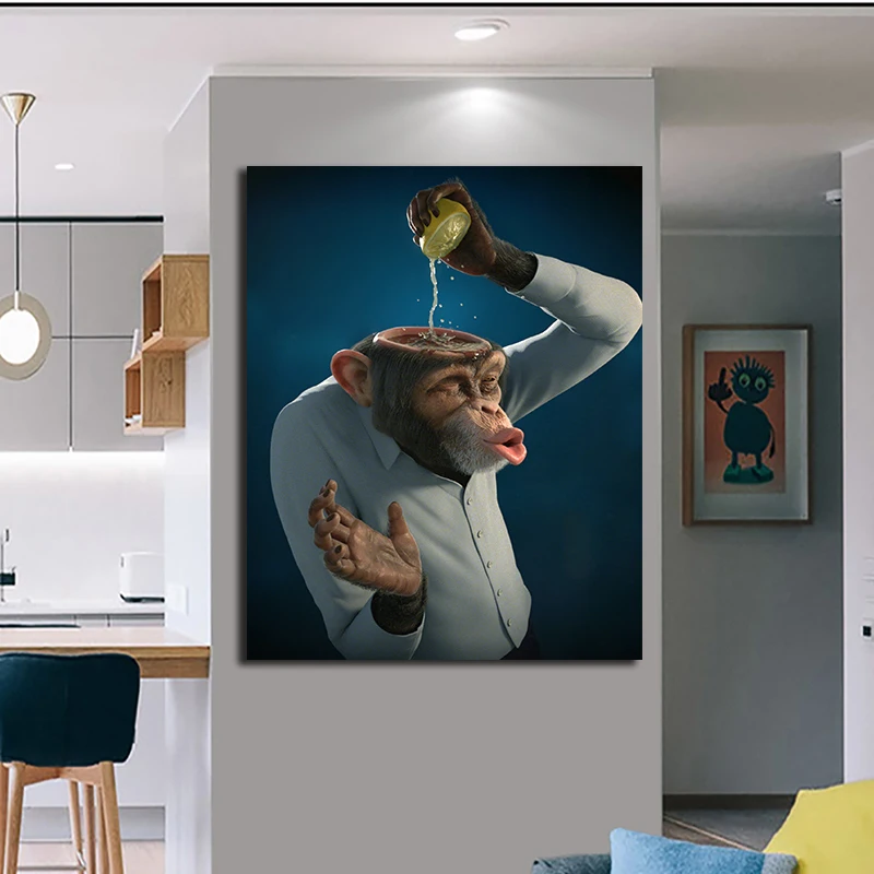 OUCAG забавная картина с изображением лимонной обезьяны на стену гориллы постер