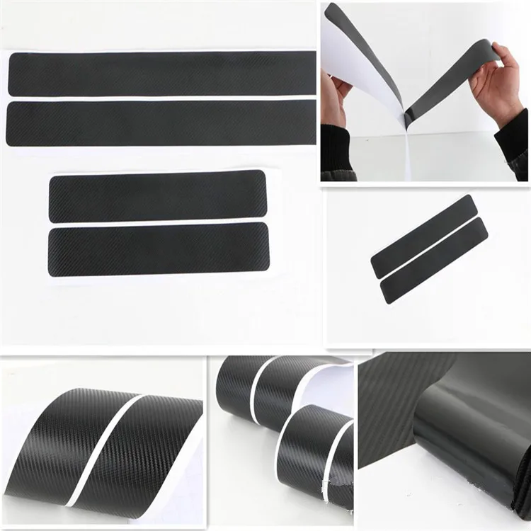 Car 4Pcs/set Protector 3D Carbon Fiber Sill Scuff Cover Anti Scratch Door Plate Sticker with 1 Plastic Scraper car stickers | Автомобили и