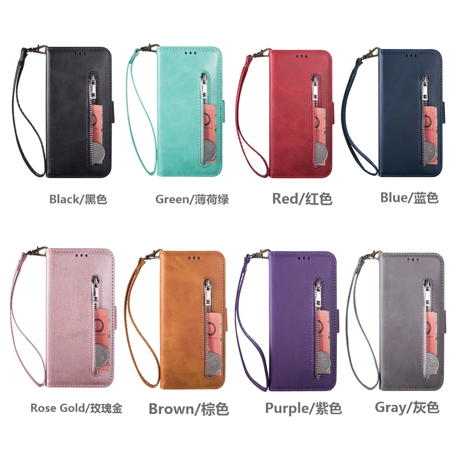 

Zipper Leather Wallet Case With Hand Strap For Samsung Galaxy A12 A20 A31 A32 5G A42 5G A51 A52 5G A60 A71 A72 5G A90 5G Cover
