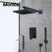 monite orb black bathroom rainfall shower faucet set wall mounted 8 inch bathtub mixer rainfall shower head hand shower set