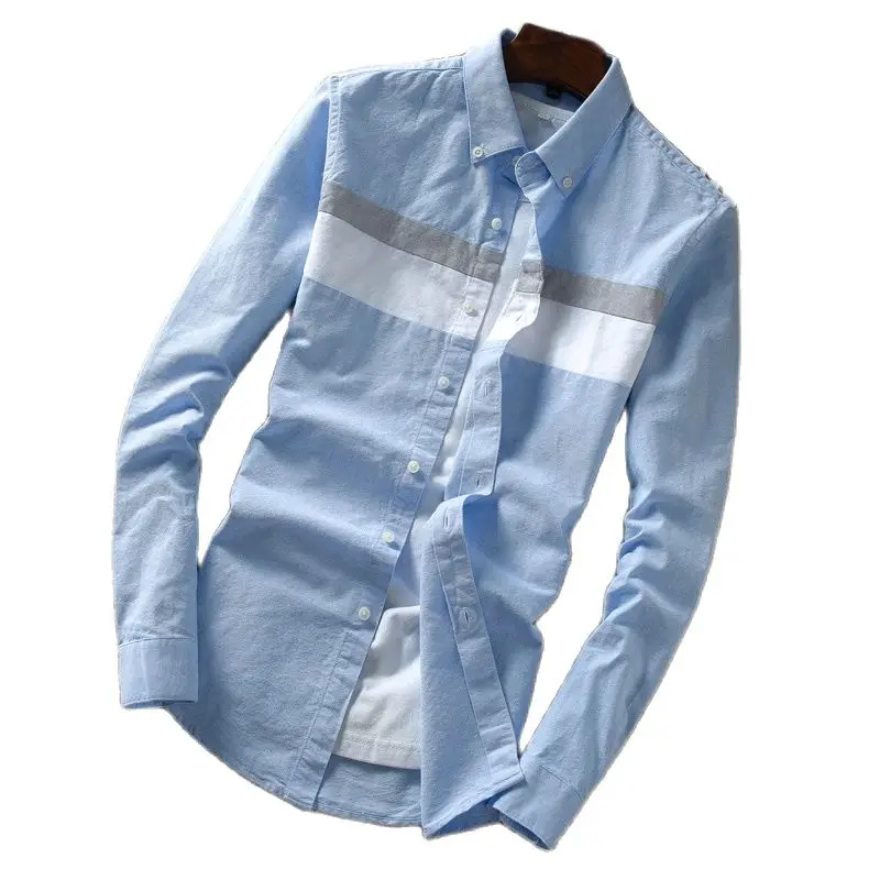 

Cotton Four Seasons Men's Shirt Stitching Long Sleeve Slim Shirts Male Simple Casual Korean Fashion Streetwear 399CS620