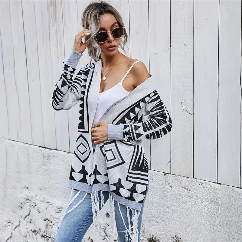 Свитер вязаный модный длинный кардиган женский Базовый теплый стильный жакет