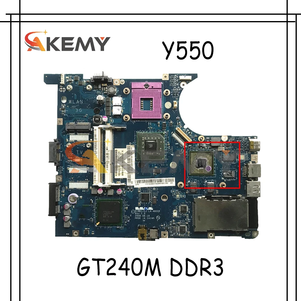 Akemy для Lenovo Y550 Материнская плата ноутбука KIWB1/B2 LA 4602P PGA478 GM45 GPU GT240M DDR3 100% тесты