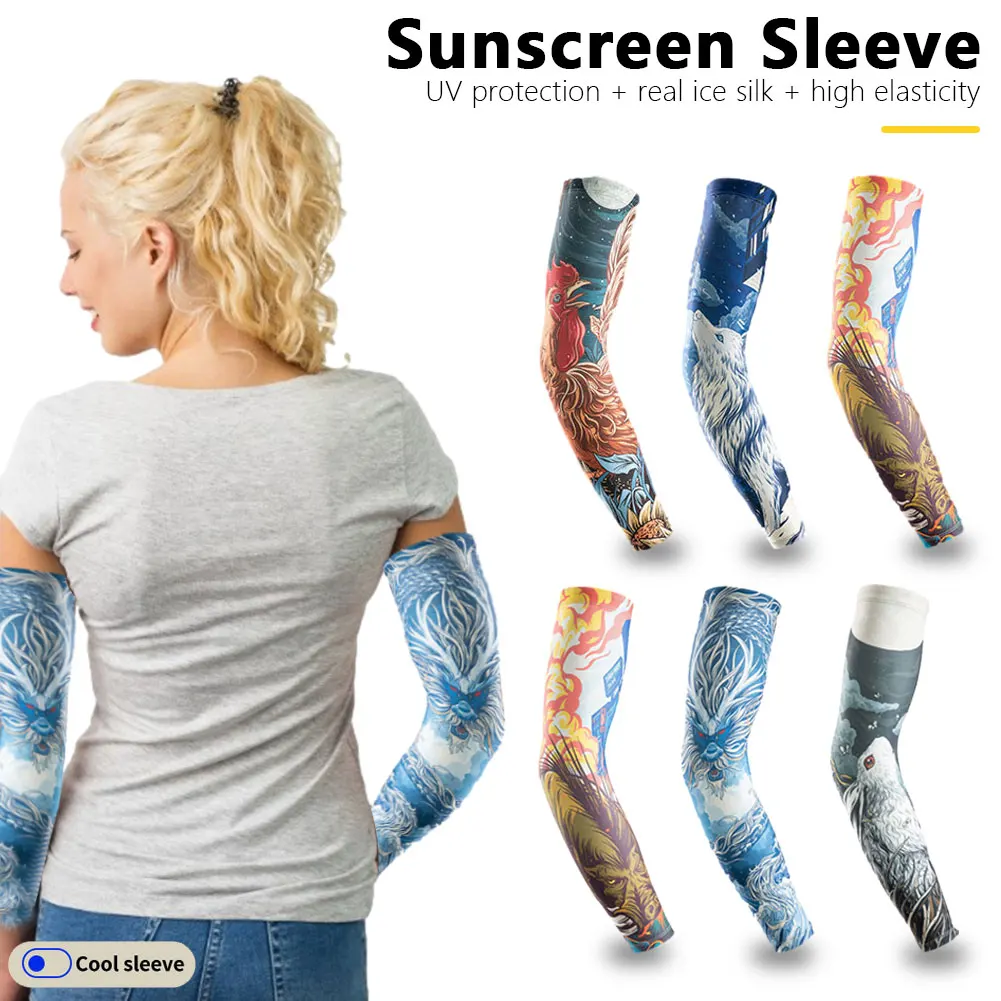 Рукава для защиты от солнца UV Sun Protection Arm Sleeve Ice Silk Cooling Tattoo Cover для летних поездок на велосипеде и рыбалки с животным принтом, дышащие.