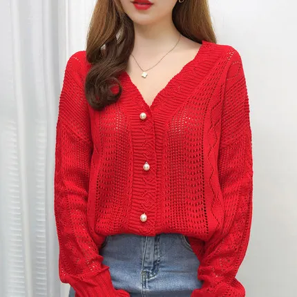 Кофта женская вязаная с V-образным вырезом весна-осень 2021 |