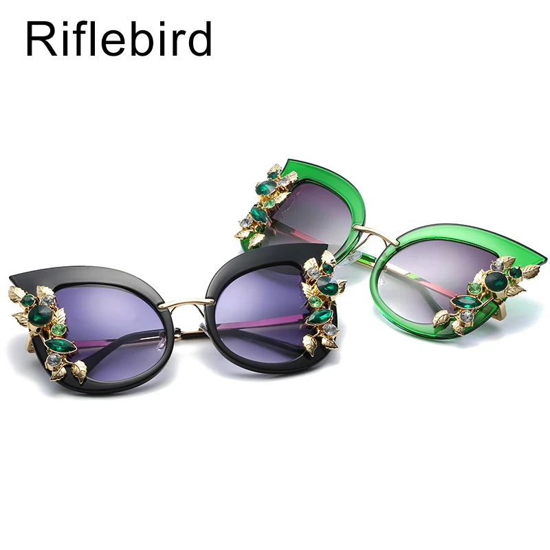 Стразы солнцезащитные очки Роскошные кошачий глаз для женщин модные с большим