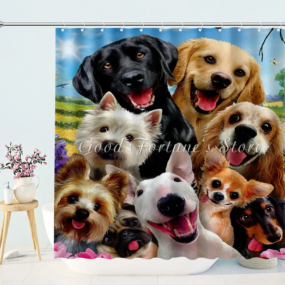 

Printing Shower Curtains Lovely Puppies Pets Cute Animal Dog