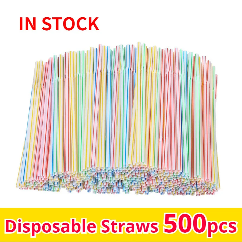 

600 Pcs Disposable Plastic Drinking Straws Multi-Colored Striped Bendable Elbow Straws Party Event Alike Supplies Color Random