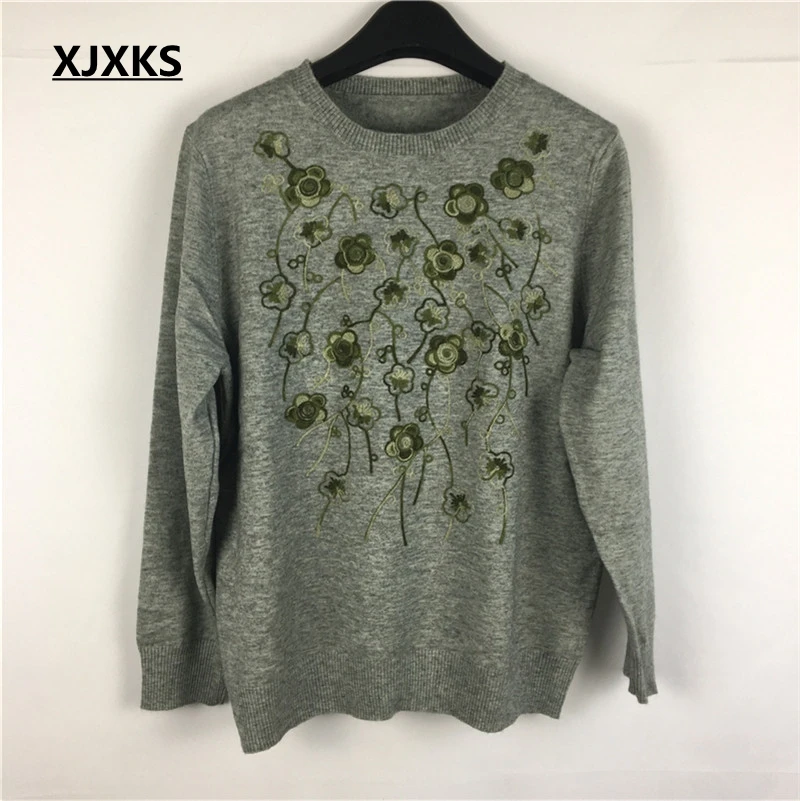 XJXKS New Fashion Women Sweater Emboridery Wool-blends Knitwear Jumper Knitted Sweaters And Pullovers | Женская одежда