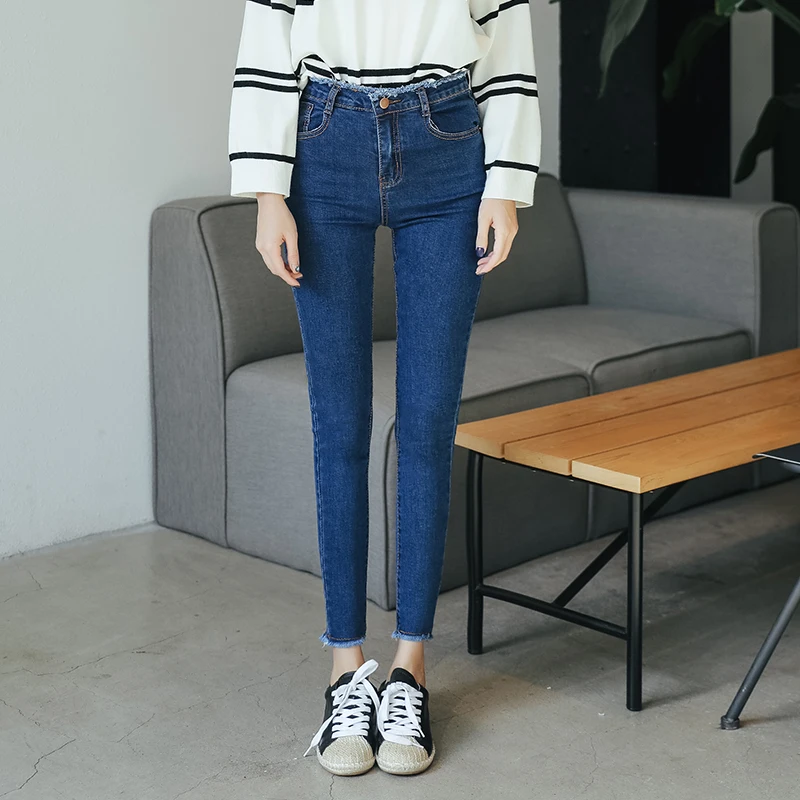 

Stretchy Jeans Woman High Waist Tassel Pencil Pants Female Denim Blue Black Chic Korean Skinny Jeans for Woman Mom Spring