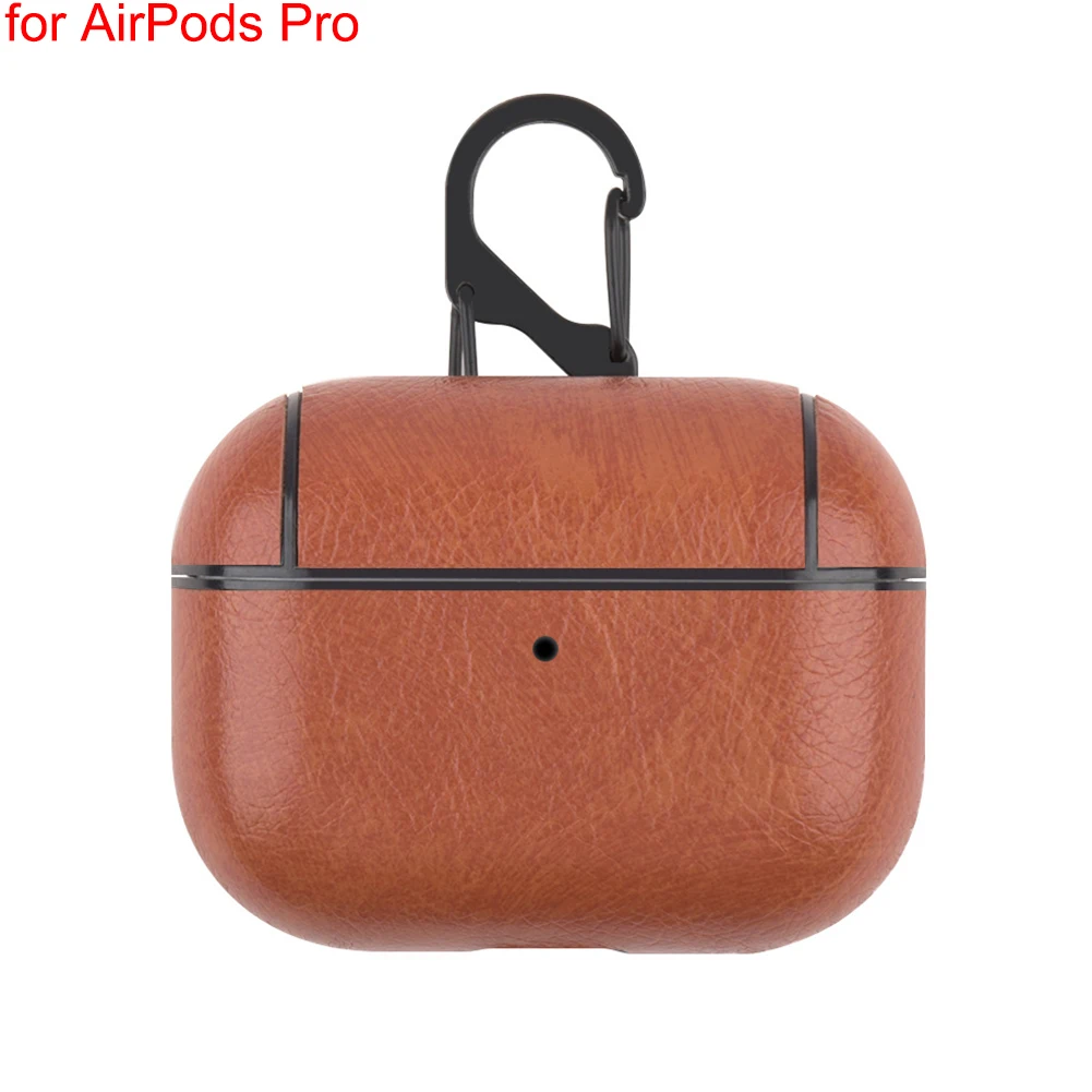 PU Light Brown Bluetooth наушники кожаный чехол для Apple AirPods 1 2 Pro ткань анти-потеря противоударный чехол PU кожа для Air Pods 3 с крючком - Цвет: PU Light Brown