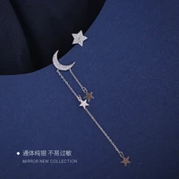 925 sterling silver creative moon star tassel stud earrings for women new fashion party accessories asymmetry jewelry