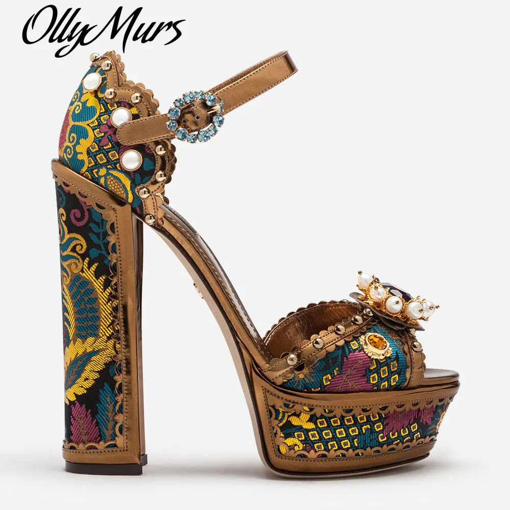 

Ollumurs Luxury Rhinestone Party Shoes Women Ankle Strap Super High Heel Platform Sandals Shoes Women Wedding