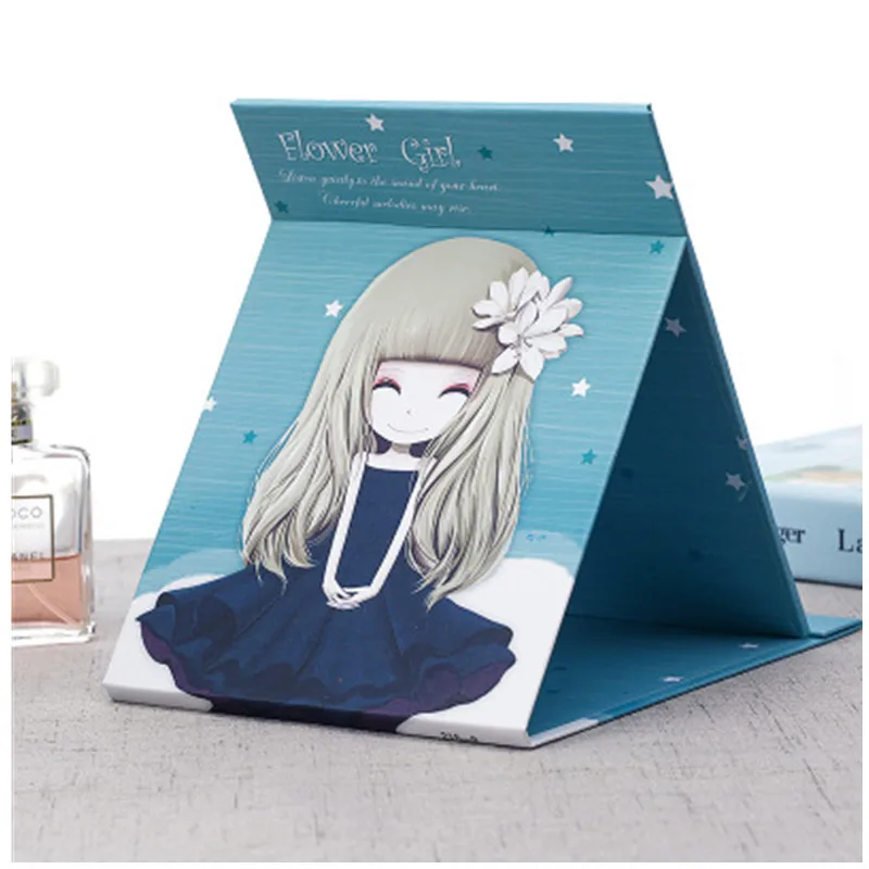 Портативное зеркало для макияжа девочек настольное складное с мультяшным