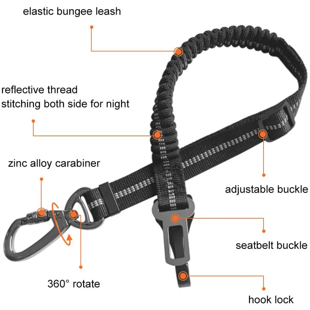 Dog Seat Belt Upgrade 2 in 1 Latch Bar Attachment Car Seatbelt Elastic Buffer Reflective Universal Vehicle for Pet | Дом и сад
