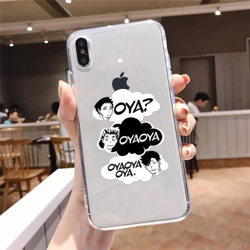 

Cute Japan Anime Oya Haikyuu Phone Case Transparent Clear for iPhone 12 11 mini pro 8 XS MAX 7 Plus X XR