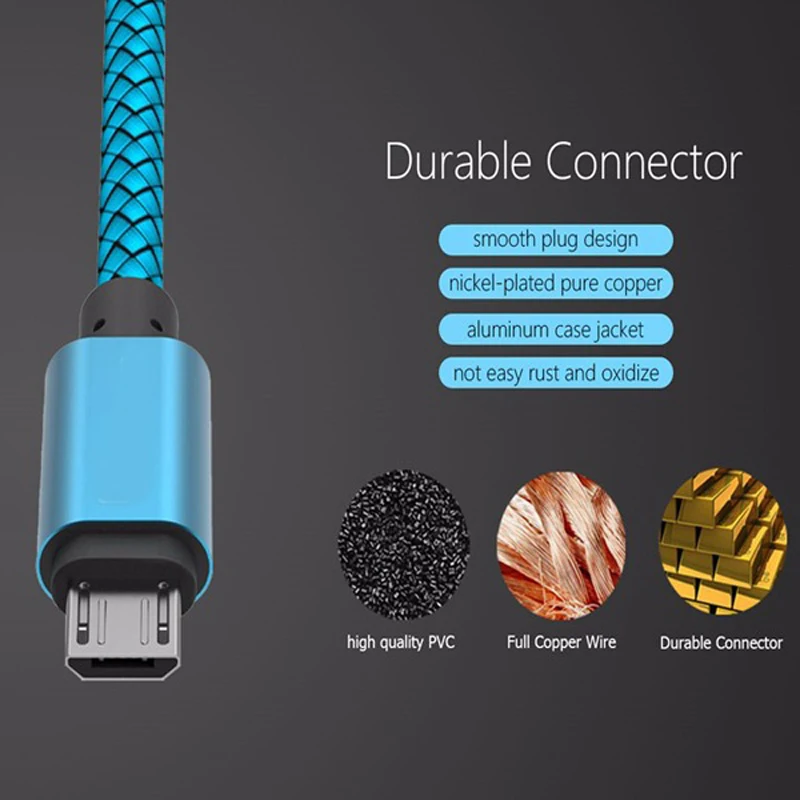 Кабель Micro USB 2A для быстрой зарядки нейлоновый Плетеный зарядный кабель Samsung S7 J3 J5