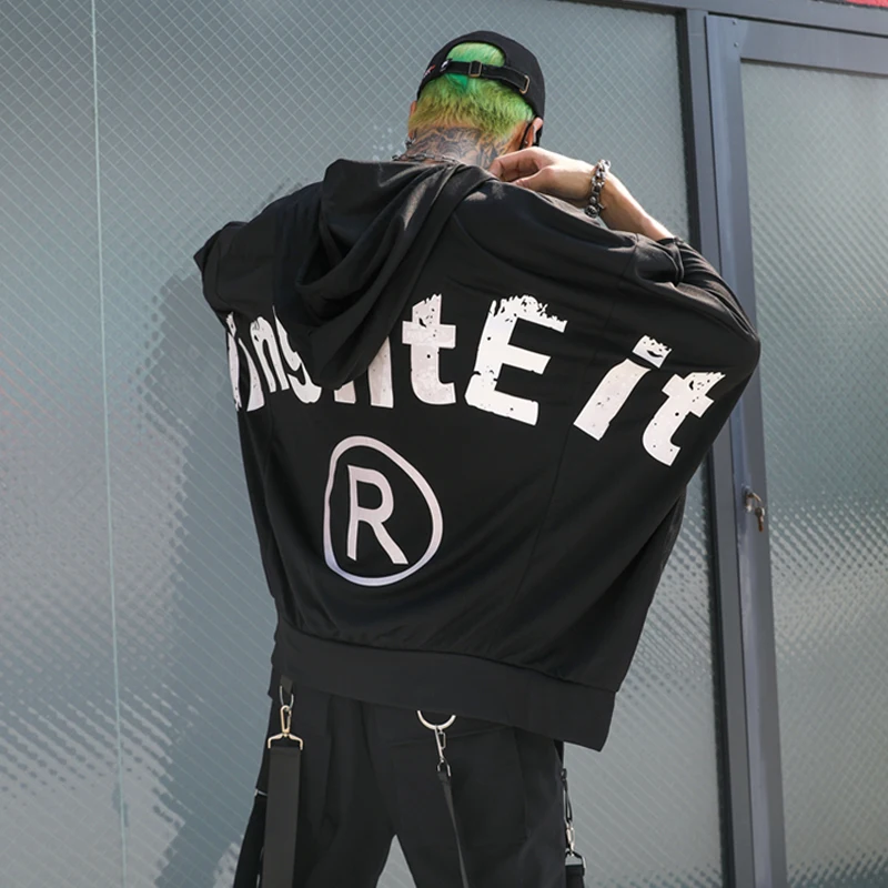

Mens Hoodies Oversize japanese sweatshirt Streetwear print male Hip Hop batwing sleeve shirt Three-quarter sleeve