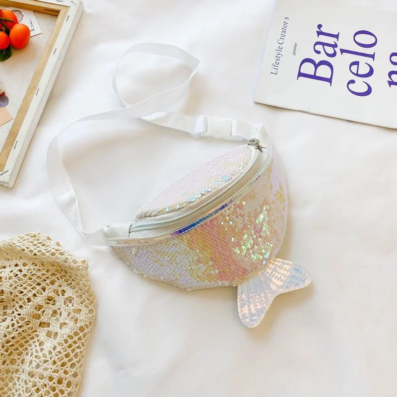 

2021 New Girls Fashion Sequins Crossbody Bags Coin Purse Fish Tail Wallet Card Zipper Holder Storage Chest Waist Bag Kids bags