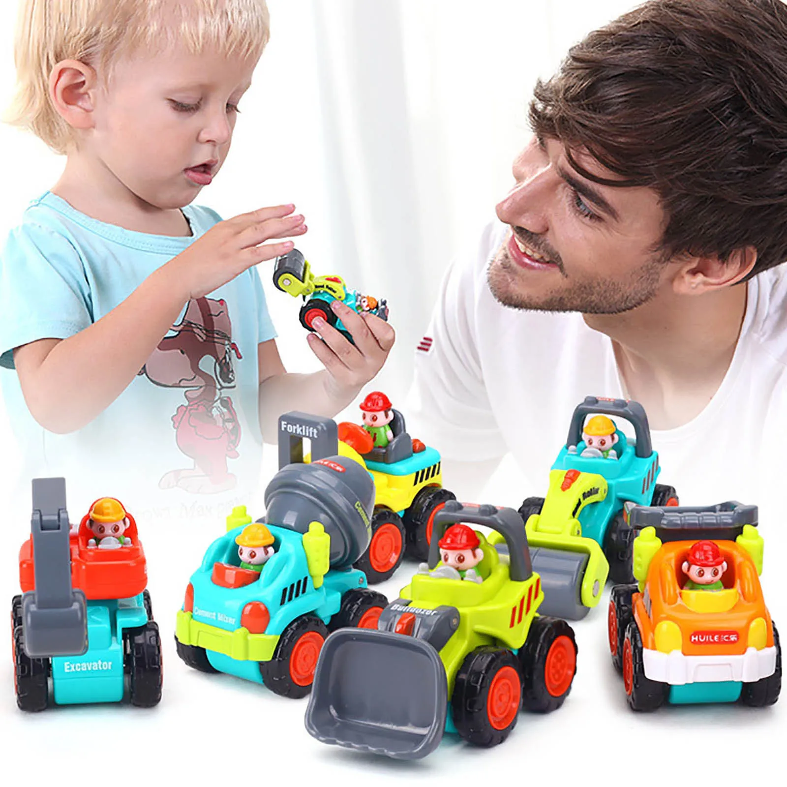 

6-Piece Sturdy Construction Vehicles Car Toy Set BPA-Free, Rounded-EdgesBasic Engineering Toy Vehicles Carrier Truck Gifts Toy
