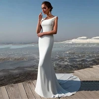 beach mermaid wedding dresses 2022 scoop neck cap sleeve bridal gown for women soft satin sexy open back with button
