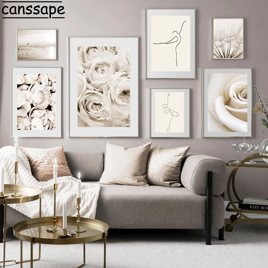 

Nordic Painting Modern Wall Poster Flower Canvas Print Line Ballet Art Paintings Dandelion Prints Seagull Aesthetic Room Decor