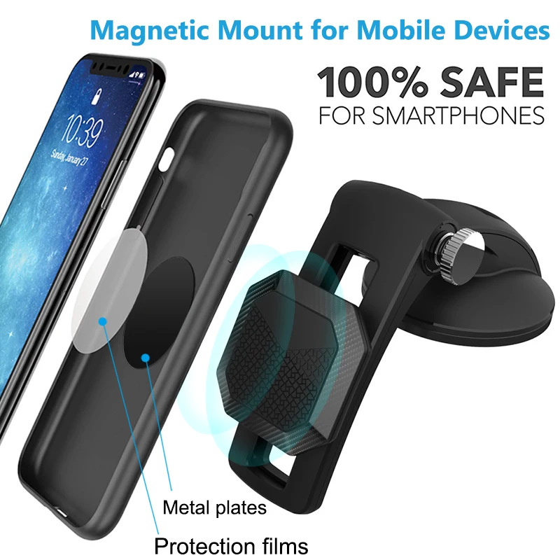 Car Magnetic Suction Cup Phone Holder For iPhone 11 Pro Nano Holder Windshield Dashboard Adjustable Sliding Magnetic Phone Stand