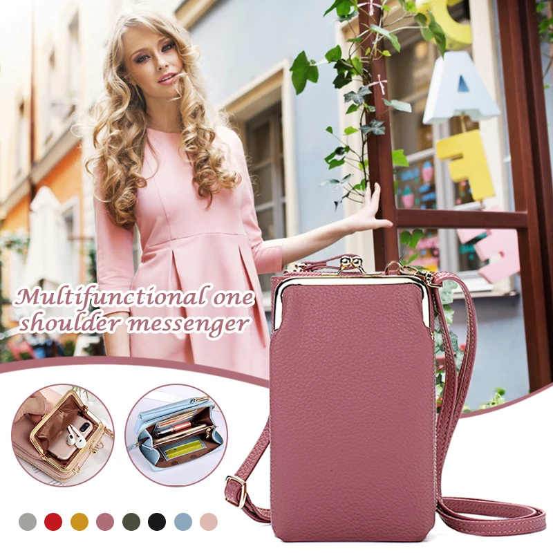 

Women Phone Bag Solid Crossbody Bag PU Leather Purse with Detachable Strap TC21