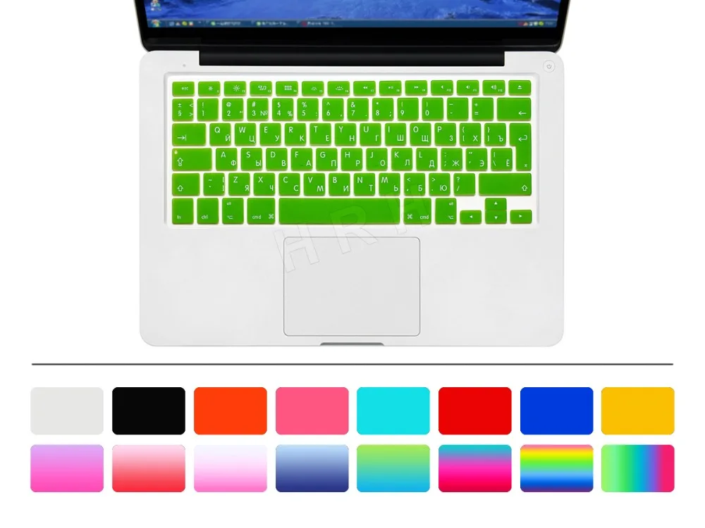 Защитная пленка HRH Slim силиконовая для клавиатуры с русской раскладкой для Mac Book Pro Air 13", 15", 17", выпущенных до 2016 года, UK EU.